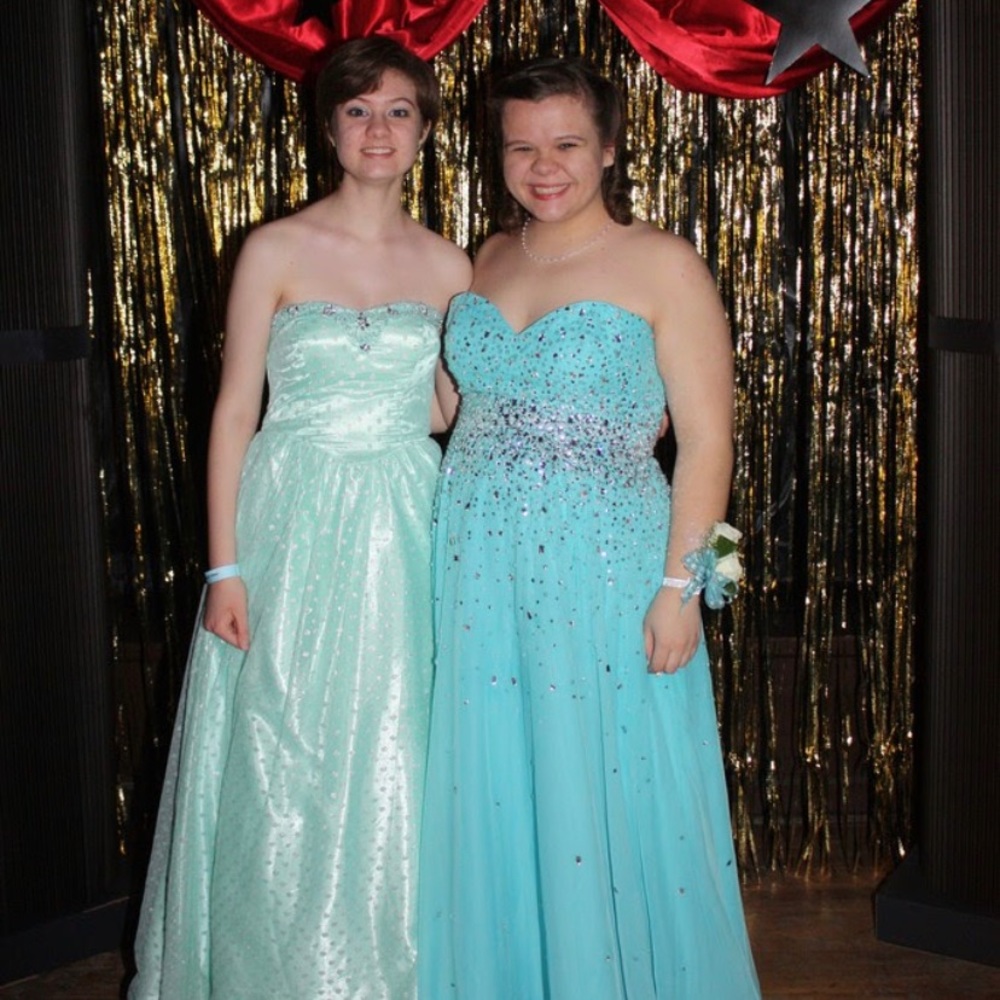Strapless Ombré Beading Turquoise Prom Dress